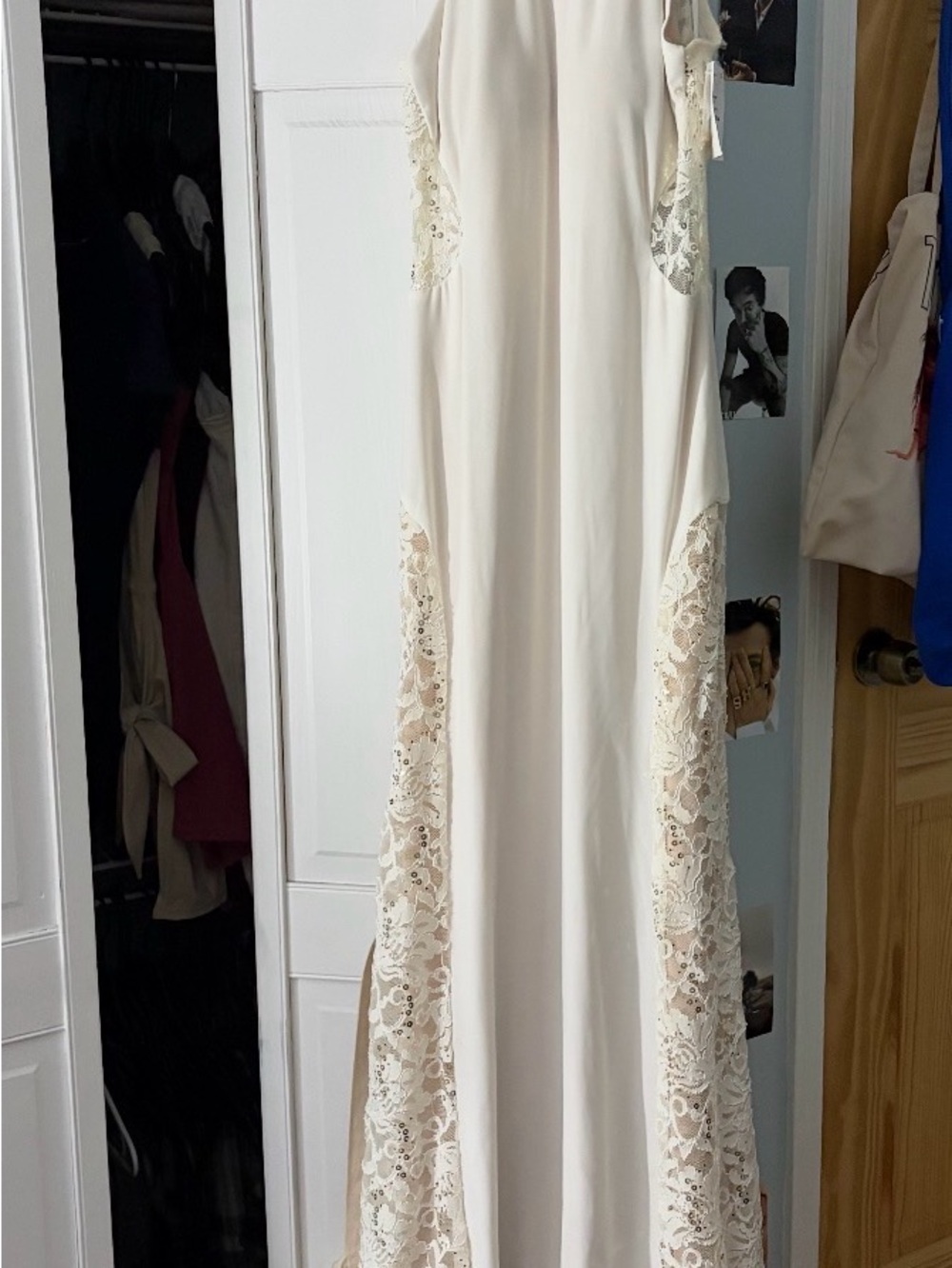 Morgan & Co. Cream Lace-Trim Maxi Dress
